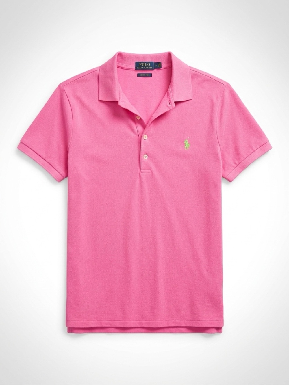 Polo by Ralph Lauren Women’s Short Sleeve Polo in Bright Pink with Green Logo